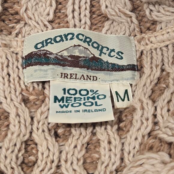 Aran Crafts Ireland Merino Wool 2-Tone Collared Cable Fisherman Knit Cardigan M - Picture 6 of 7